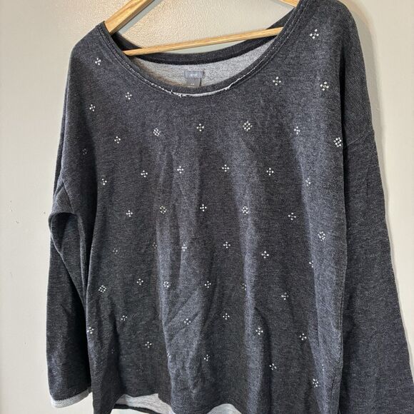 Aerie Womens Gray Long Sleeve Shirt Studded Rhinestones Pullover Sz XL - Picture 2 of 6